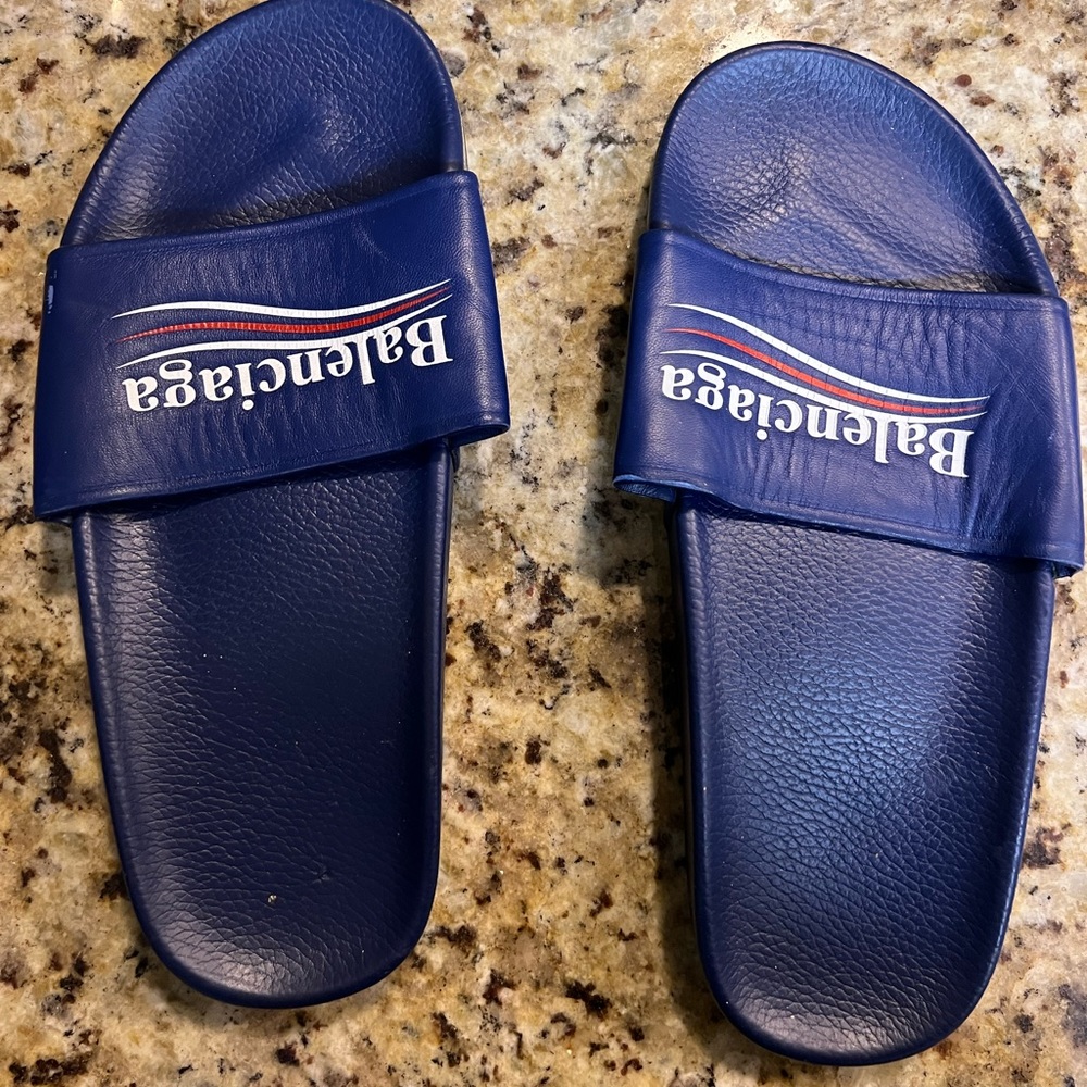 Blue Balenciaga Slides